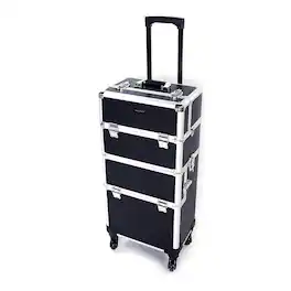 Winado - 3 in 1 Rolling Makeup Train Case Large Cosmetic Trolley with 360° Rotation Wheels Professional for Nail Dresser Hairstyl - Black