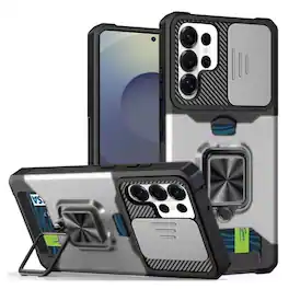 Kitcheniva - Multi-Use Card Holder Camera Lens Cover Phone Case With Tempered Glass For Samsung Galaxy S26 Ultra - Silver