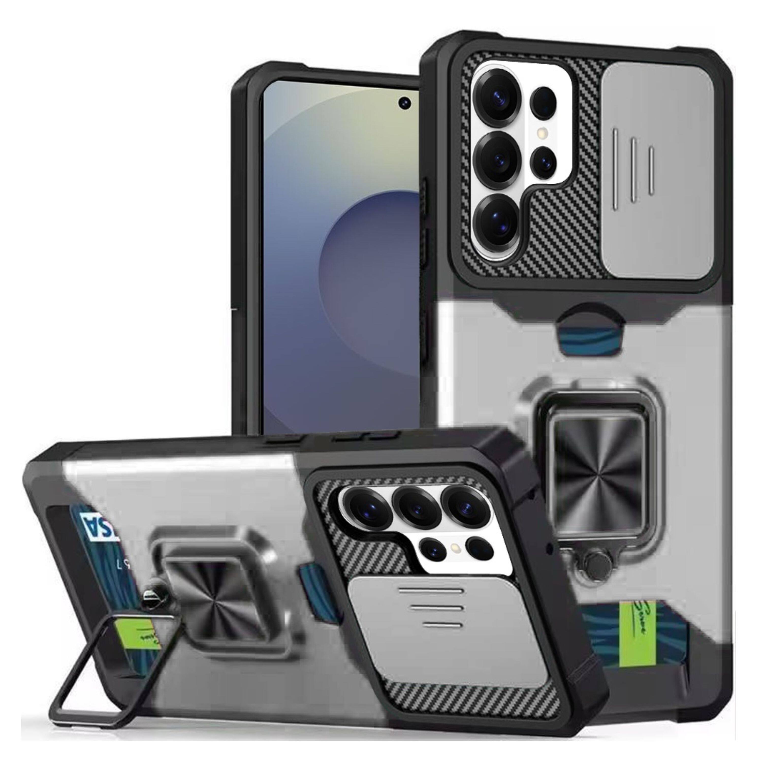 Kitcheniva - Multi-Use Card Holder Camera Lens Cover Phone Case With Tempered Glass For Samsung Galaxy S26 Ultra - Silver
