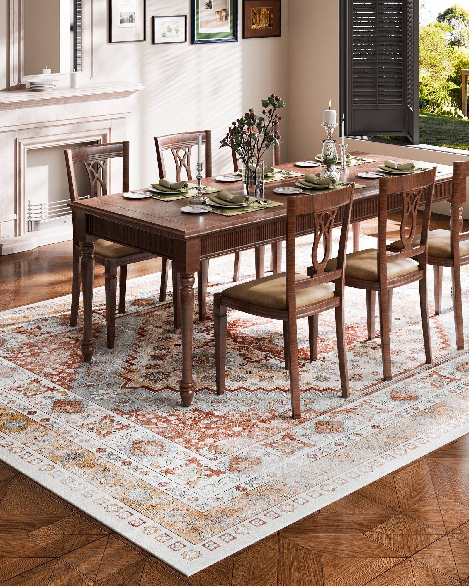 Alt View 1. VEVOR - Area Rug, 9 x 12 ft Large Washable Rug, Non-Slip and Tear-Resistant Soft Carpet, Pet & Child Friendly Vintage Area Rugs - Brown Red.