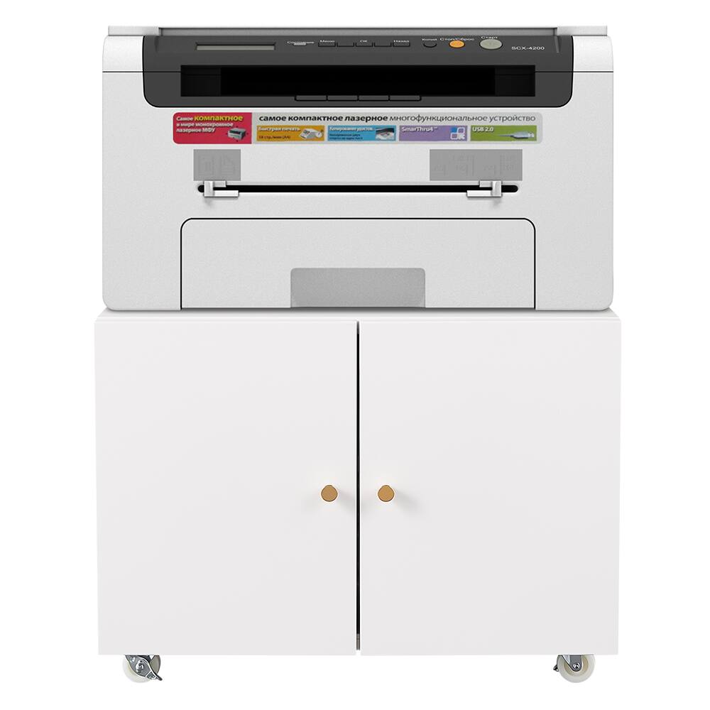 Alt View 1. GOODSILO - Mobile Printer Stand with Storage - Small Space Printer Table with Door, Adjustable Shelf & Wheels for Home Office - White.