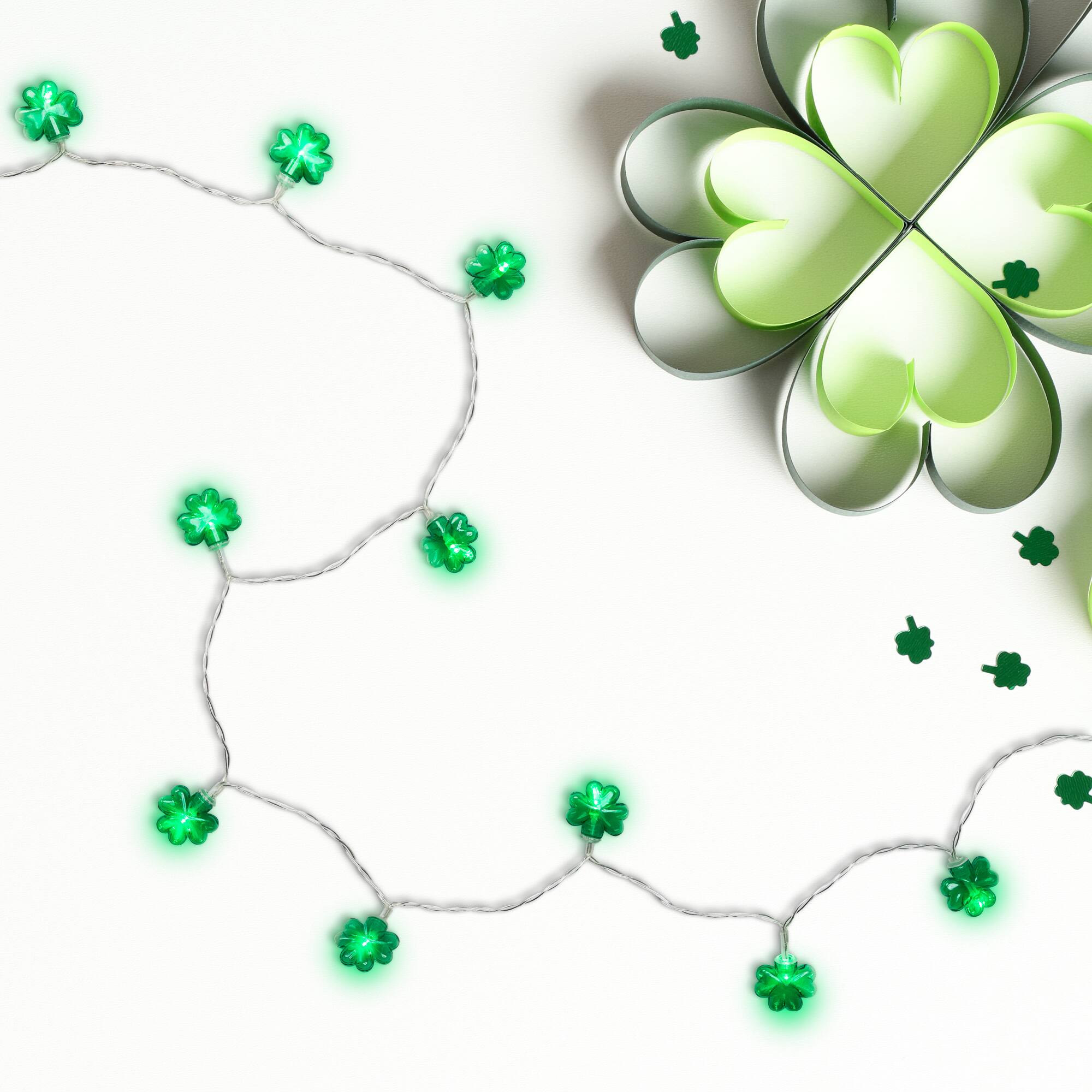 Alt View 1. Northlight - 20-Count Green LED Mini St Patrick's Day Shamrock Lights - 7ft Clear Wire - Green.