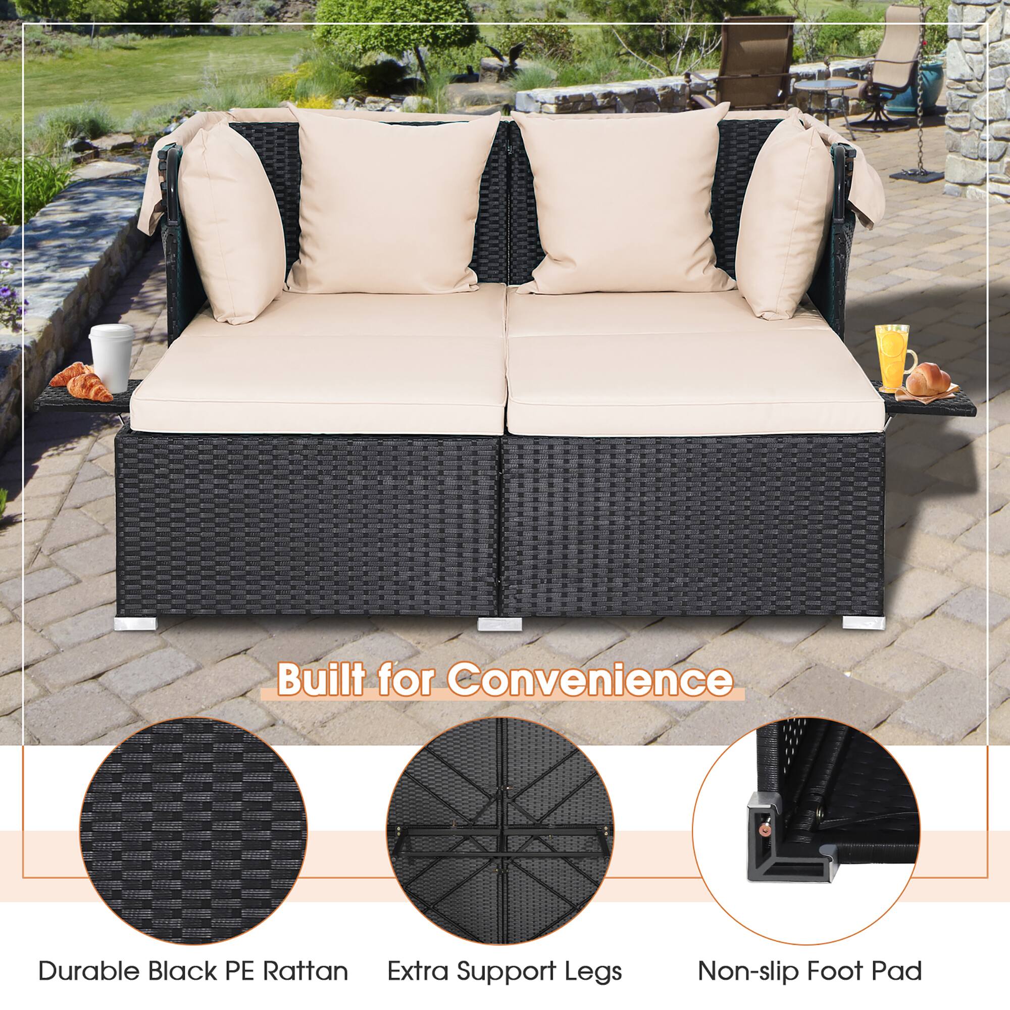 Built for Convenience

Durable Black PE Rattan  
Extra Support Legs  
Non-slip Foot Pad