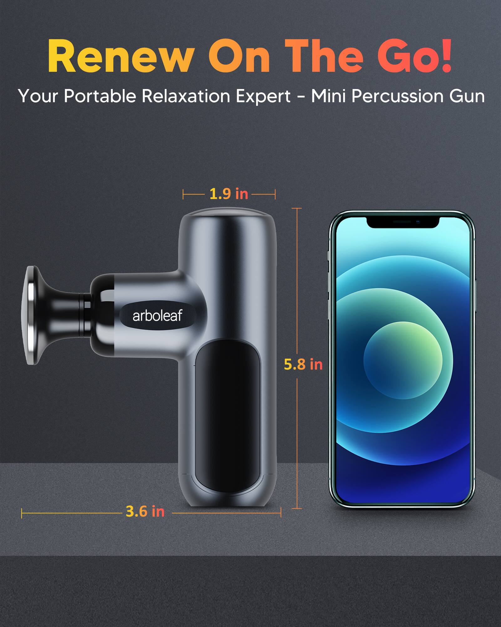 Renew On The Go!  
Your Portable Relaxation Expert - Mini Percussion Gun  

1.9 in  
5.8 in  
3.6 in