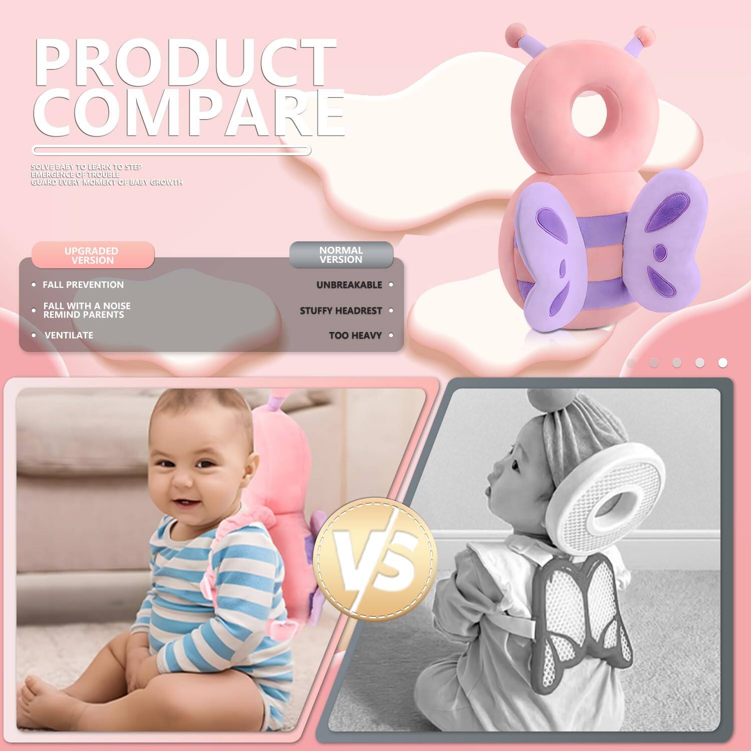 Alt View 2. Cozy Serene - Head Protector Adjustable Protection Backpack (butterfly) - Butterfly.