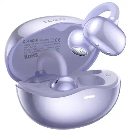 TOZO
OpenOrb
Model No.: H33
Battery: 250mAh / 3.7V / 0.925Wh
Input: 5V=1A
Output: 5V=180mA
Made in China
FCC ID: 2BB5Y-TS08
S/N: 00H330000A5CA00
RoHS