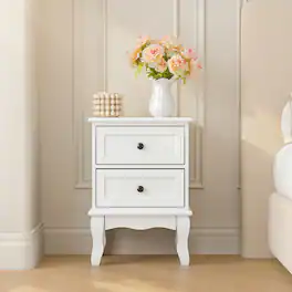Loheer - Nightstand with 2 Drawers, French Country Bedside Table with Curved Legs - White