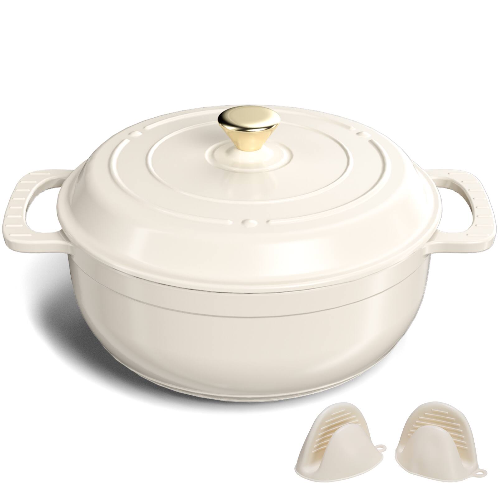 Front. Winado - 7.5QT Dutch Oven Enameled Cast Iron Bread Oven w/ Moisture-Lock Lid for Sourdough Baking & Cooking, Oven & Stovetop Safe - Cream White.