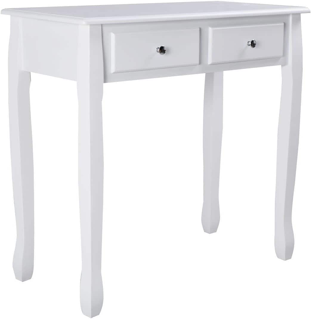 Ecooso - Computer Vanity Desk with 2-Tier Organizer, Floating Storage Shelf and Spacious Work Surface - White
