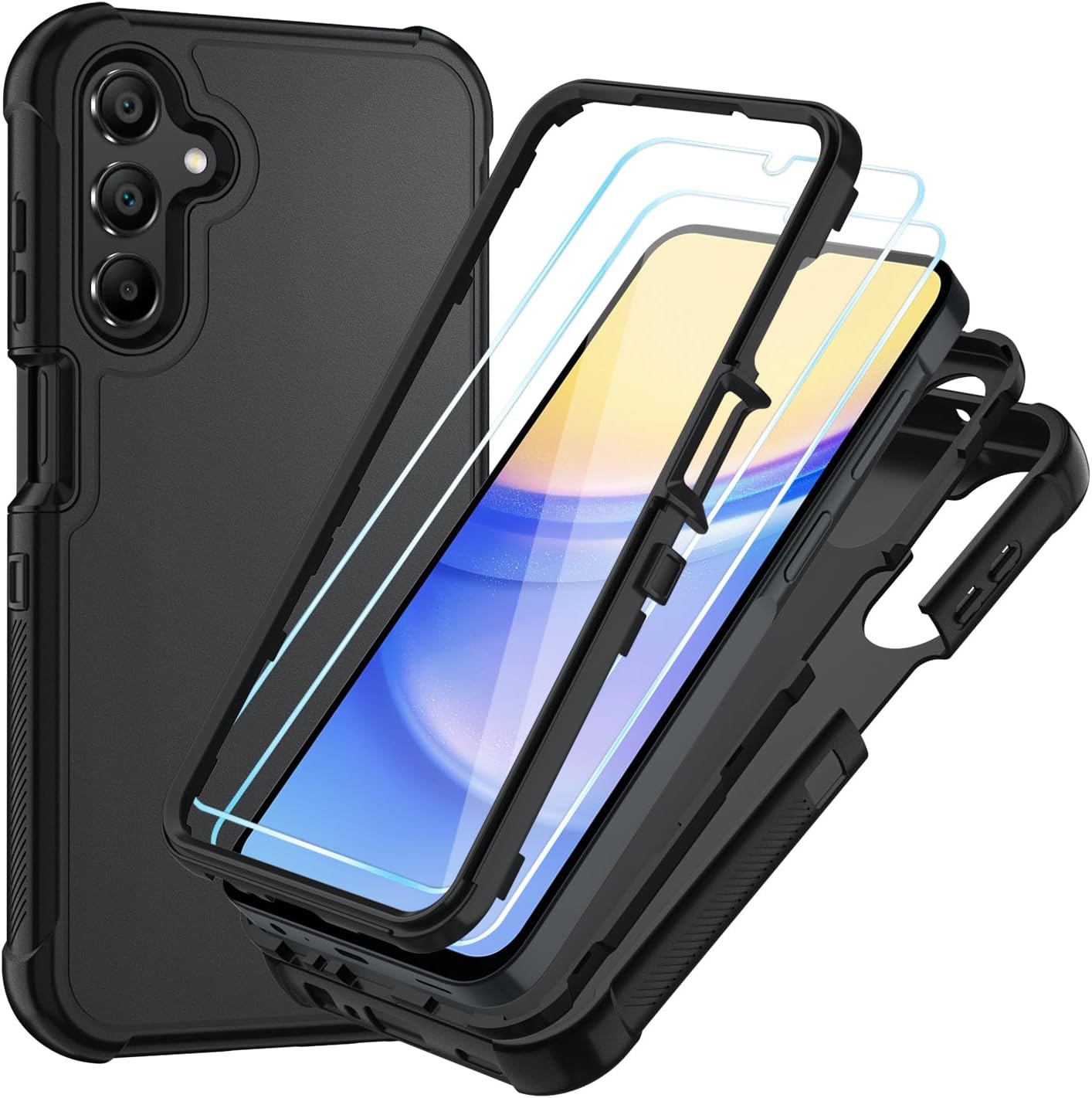 Front. ACJPR - Samsung Galaxy A15 5G Case, 3-Layer Shockproof, Heavy-Duty, Black - Color: Black/Black Size: galaxy A15 5G.