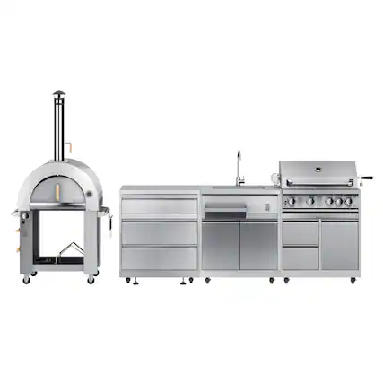 Front. Koolmore - Outdoor Modular Kitchen with a Dual Fuel Pizza Oven, 3 Drawer Cabinet, Sink, 30 in. BBQ Grill and Cabinet - Stainless Steel.