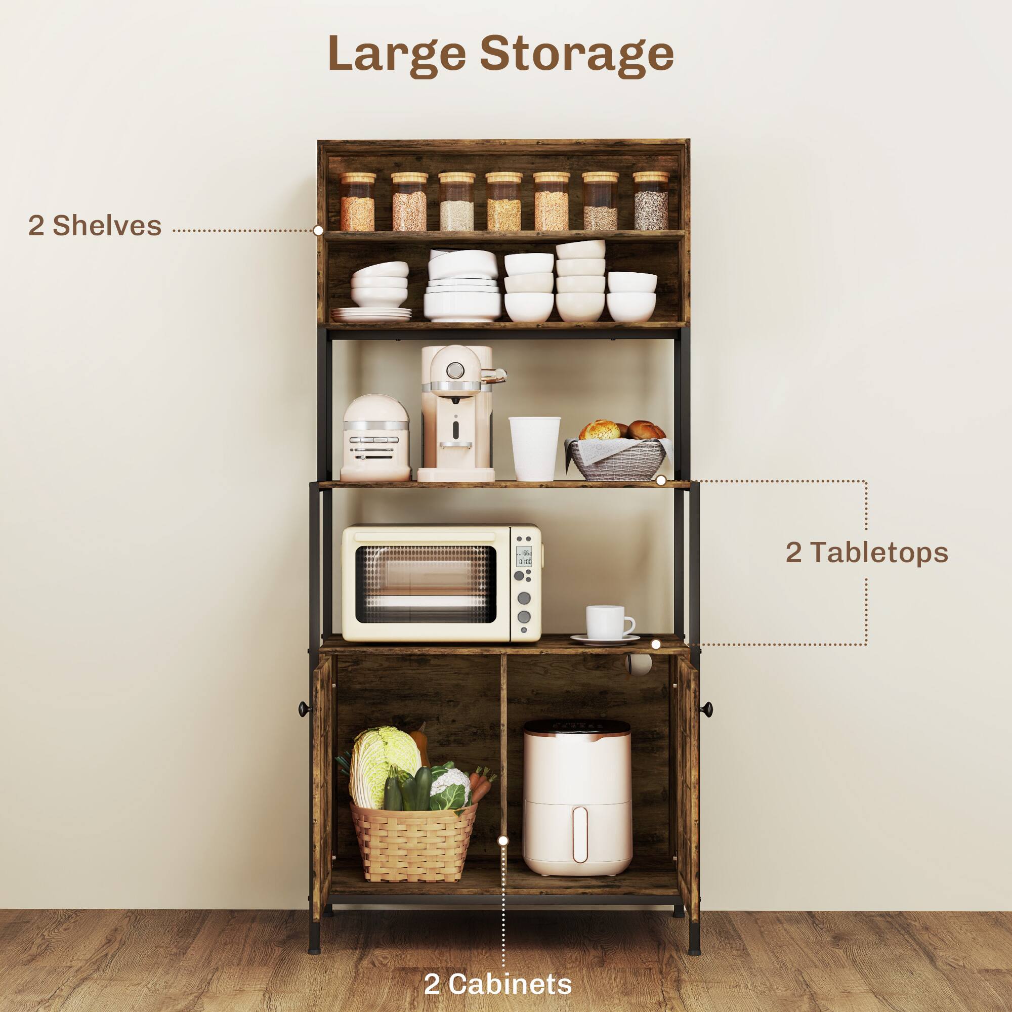 Large Storage 2 Shelves 2 Tabletops 2 Cabinets