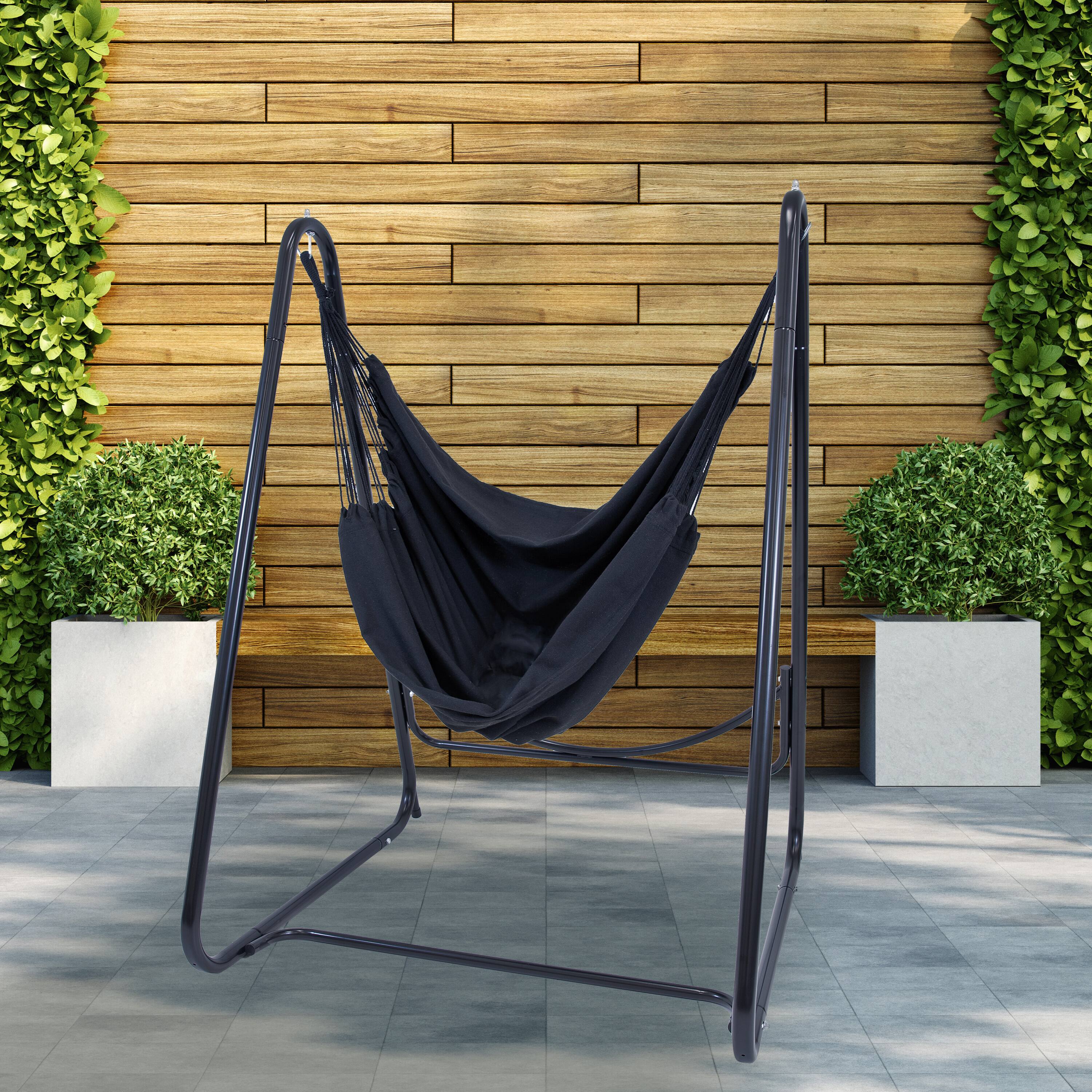 Alt View 5. Sunnydaze - Polycotton Hammock Chair with A-Frame Steel Stand - Black.