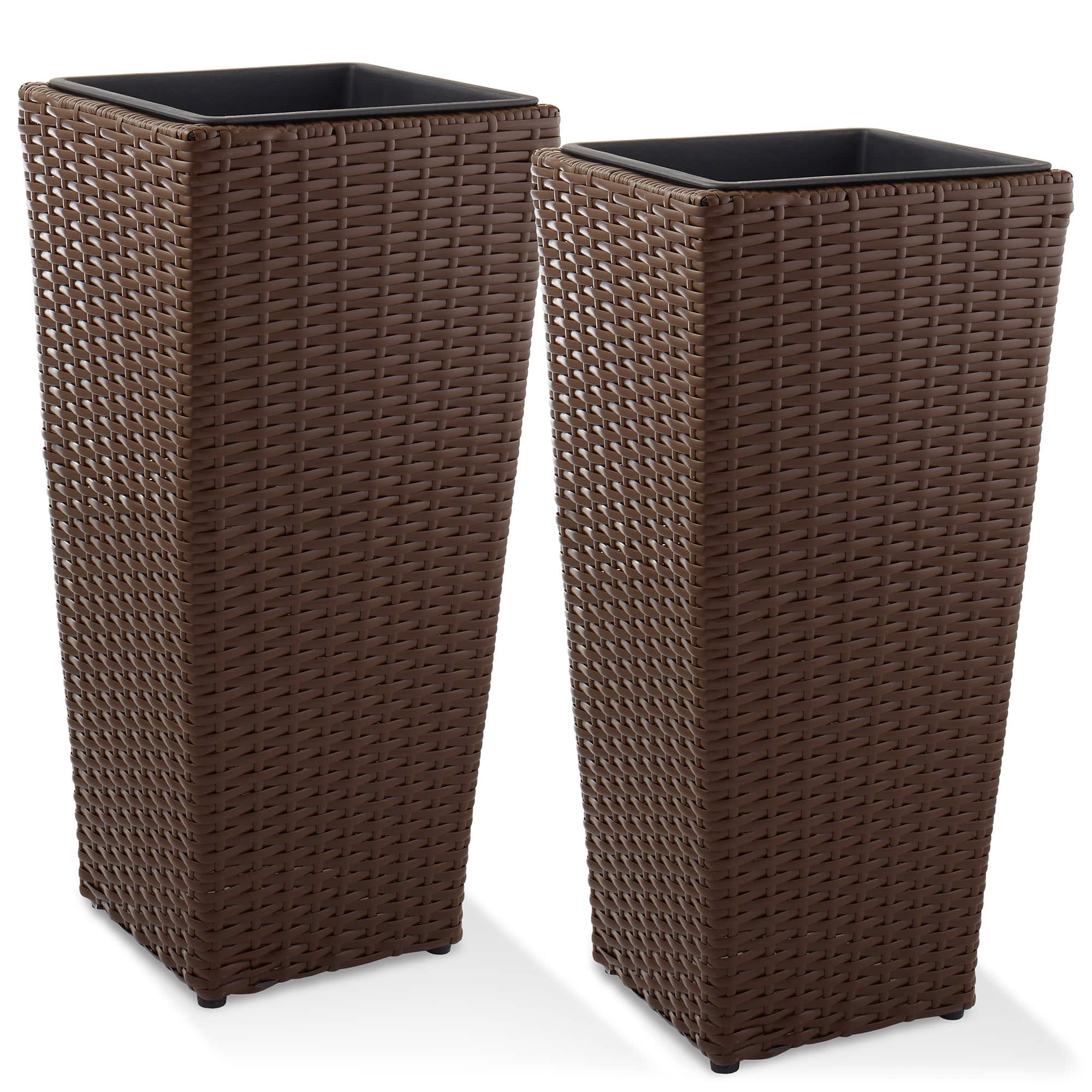 Casafield - Set of 2 Tall Outdoor Planters with Removable Flower Plant Pot Liners - Espresso