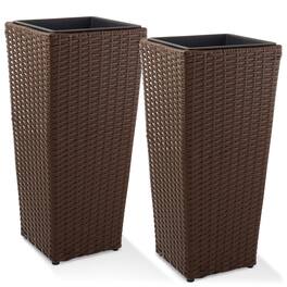 Casafield - Set of 2 Tall Outdoor Planters with Removable Flower Plant Pot Liners - Espresso
