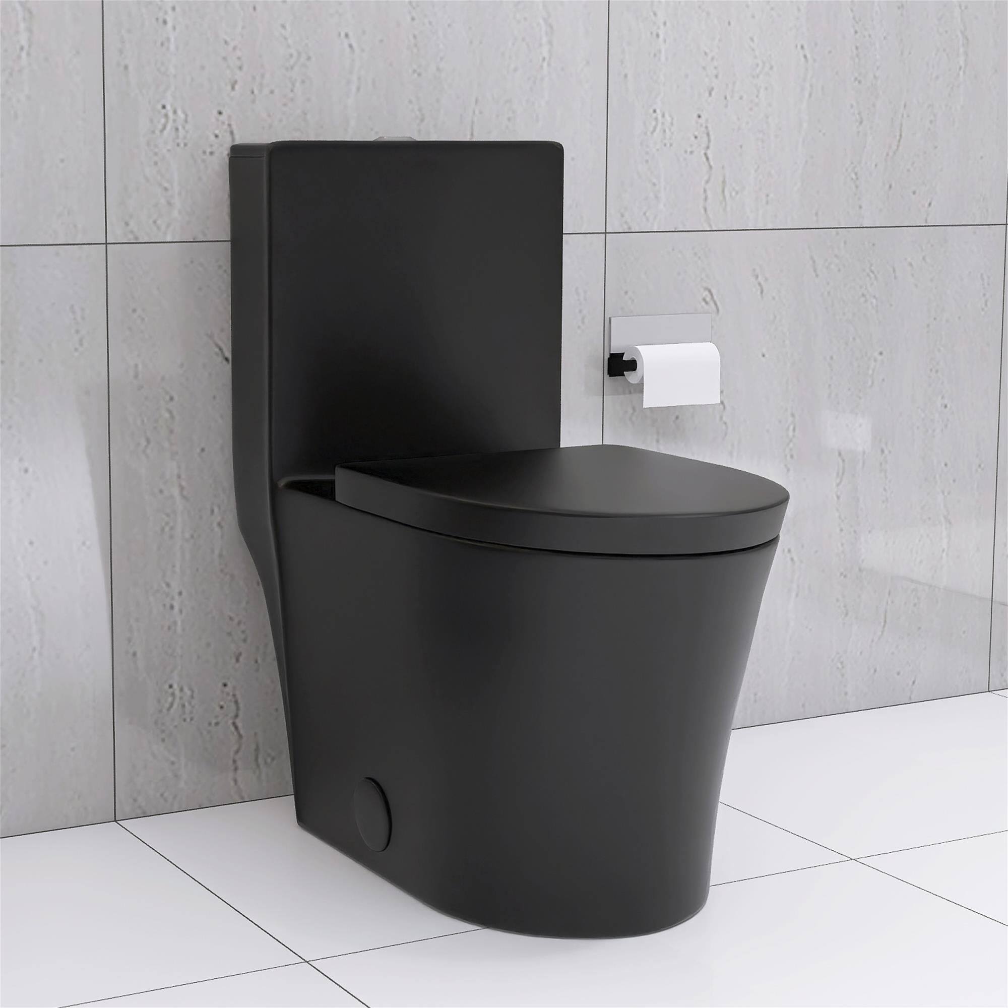 Front. Boyel Living - Matte Black Elongated One Piece Toilet Dual Flush 1116 GPF Map 1000g Comfort Design Ultra Quiet Easy Clean - Black.