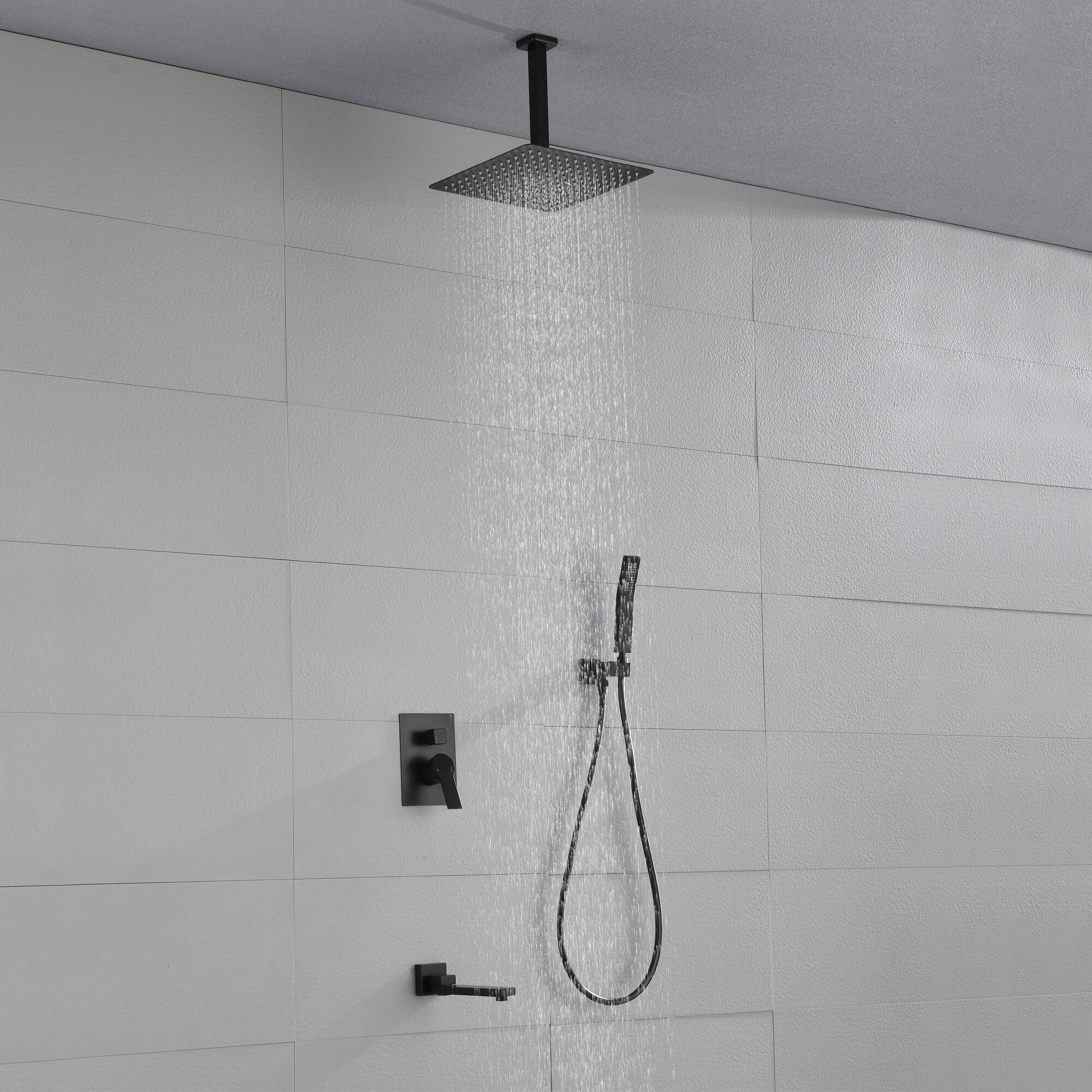 Alt View 3. Boyel Living - Matte Black 12-Inch Rain Shower System Brass SUS304 3-Function Valve Handheld 180° Spout cUPC - Black.