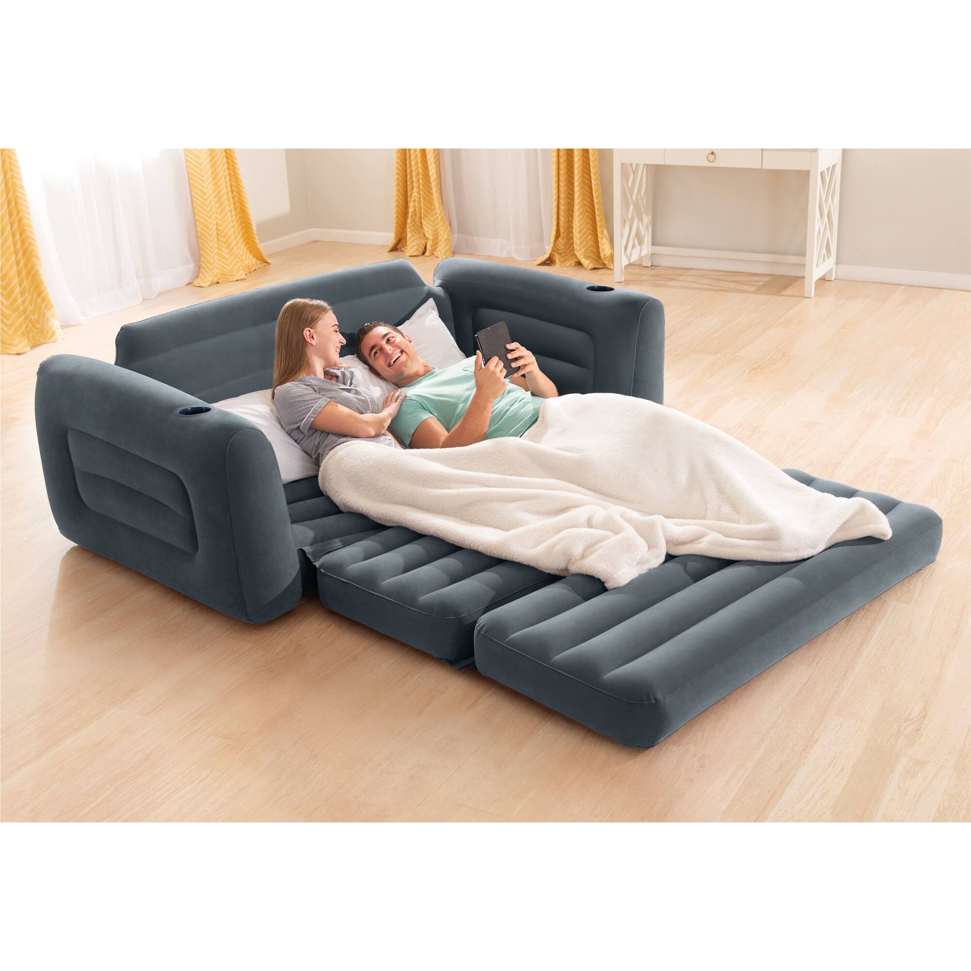 Alt View 5. Intex - Intex Queen Size Inflatable Pull-Out Sofa Bed Couch and Chair Sleeper, Dark Gray - Charcoal.