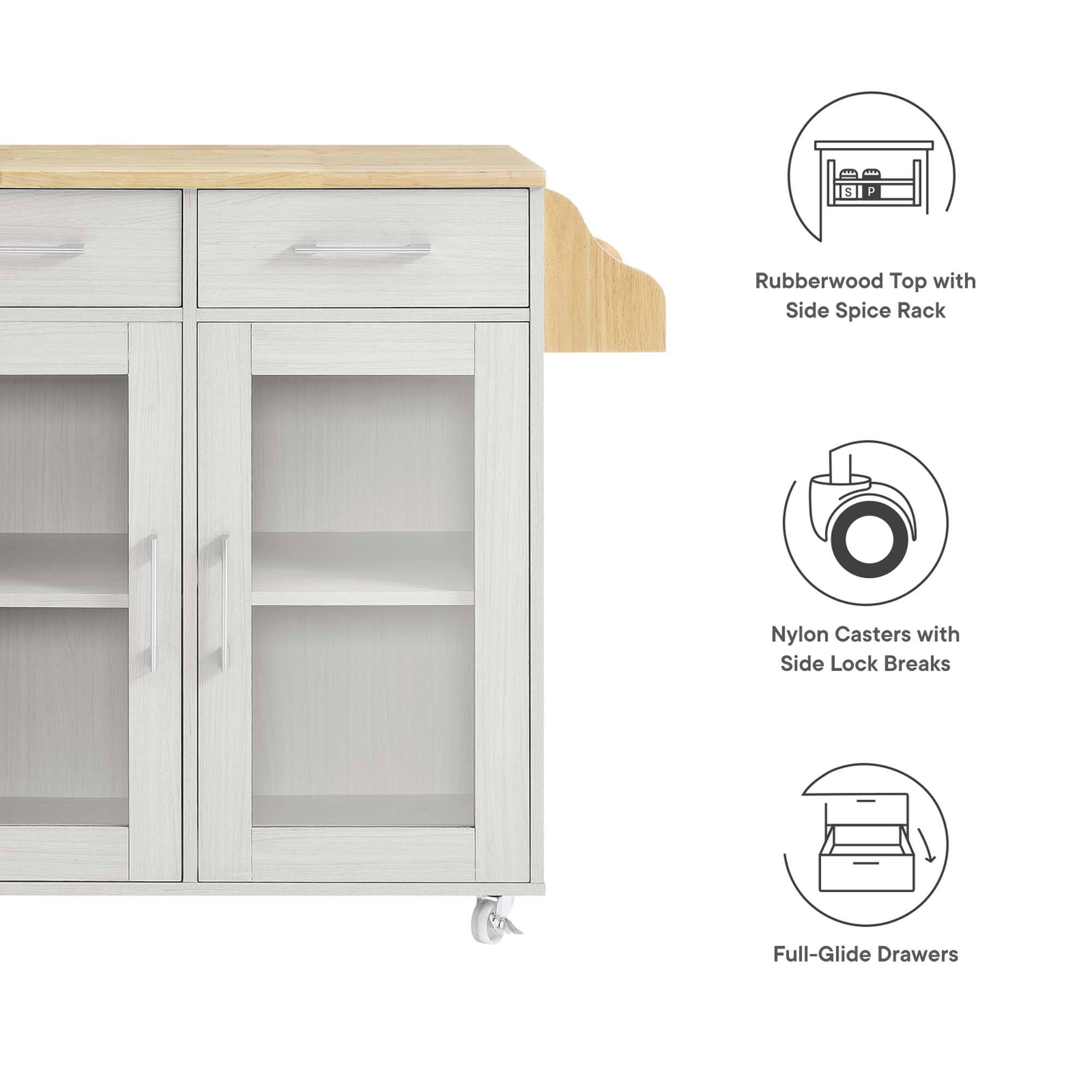 5 P Rubberwood Top with Side Spice Rack  
Nylon Casters with Side Lock Breaks  
Full-Glide Drawers
