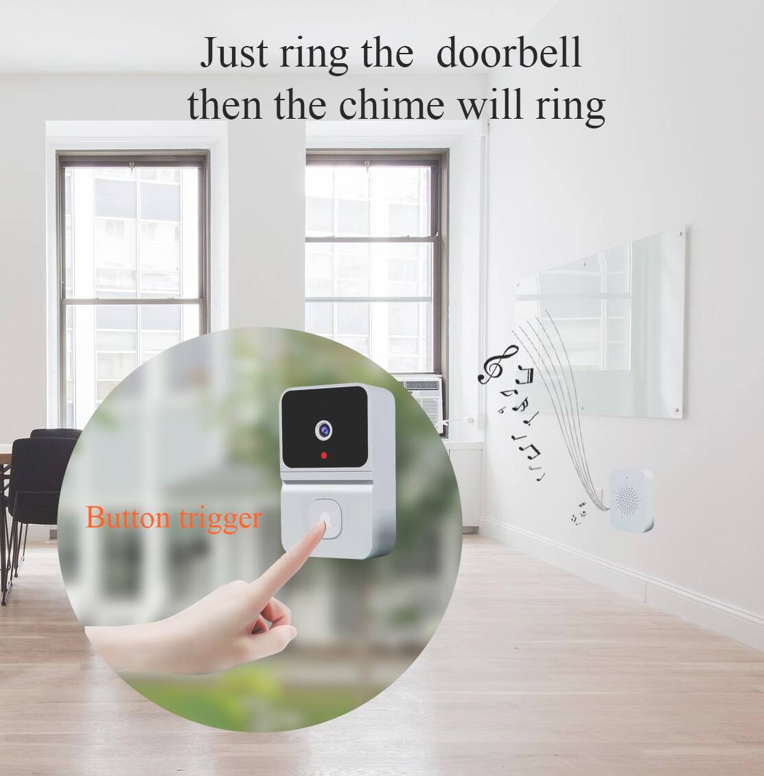 Just ring the doorbell then the chime will ring

Button trigger