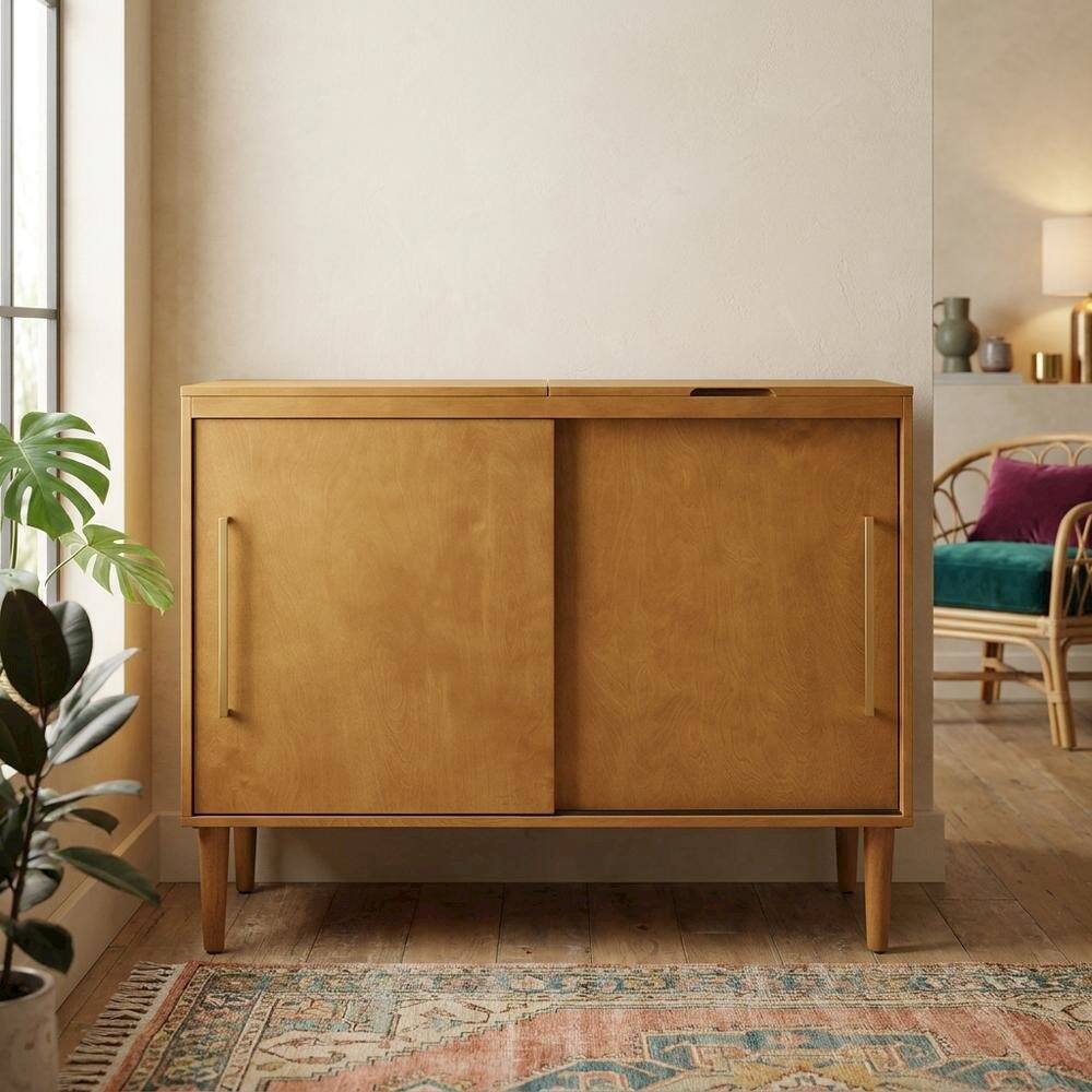 Alt View 5. FurniFact - Brown Large Record Player Cabinet - Acorn.