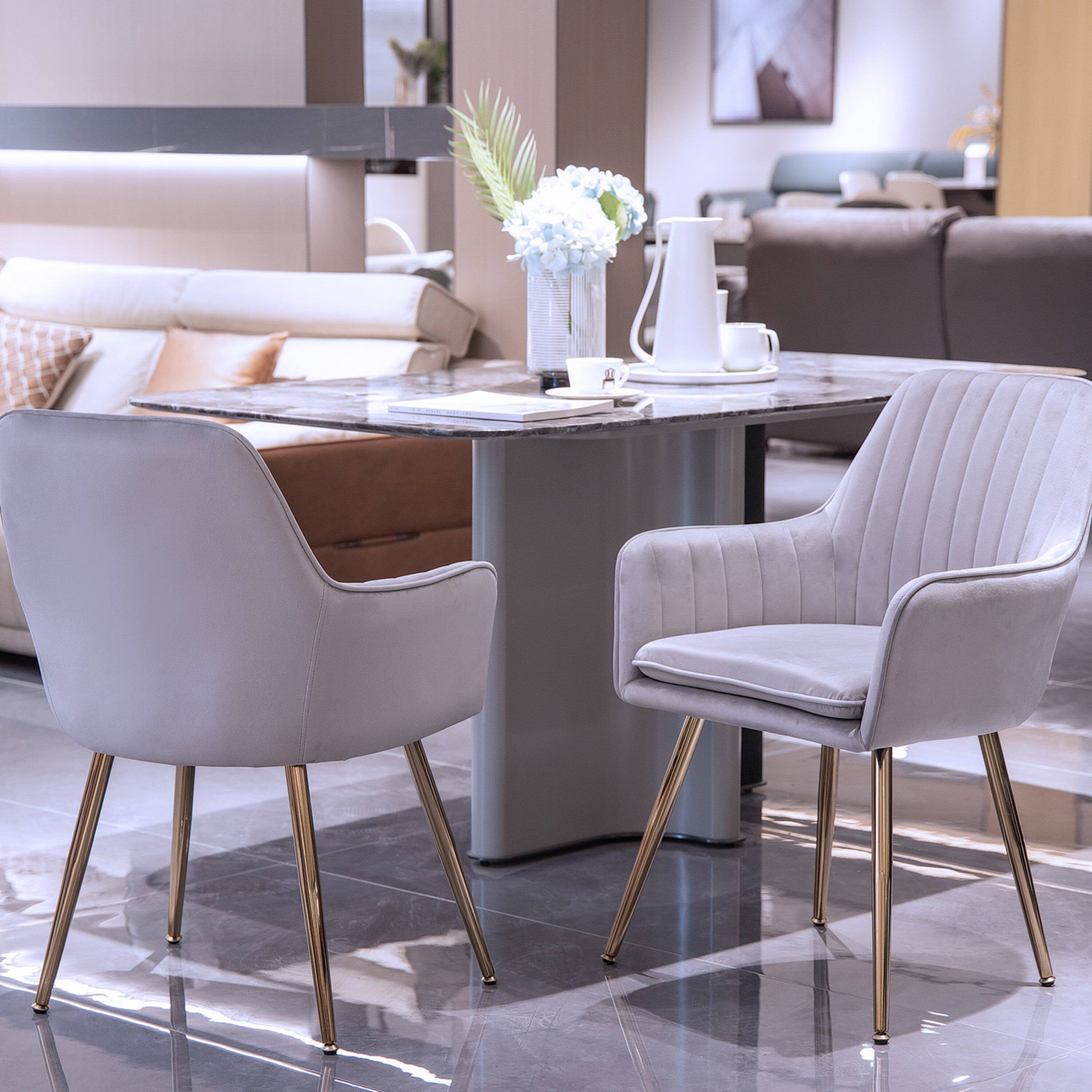 Alt View 2. Boyel Living - Velvet & Faux Leather Mid-Back Dining Chairs with Gold Plated Legs (Set of 2) Grey - Grey.