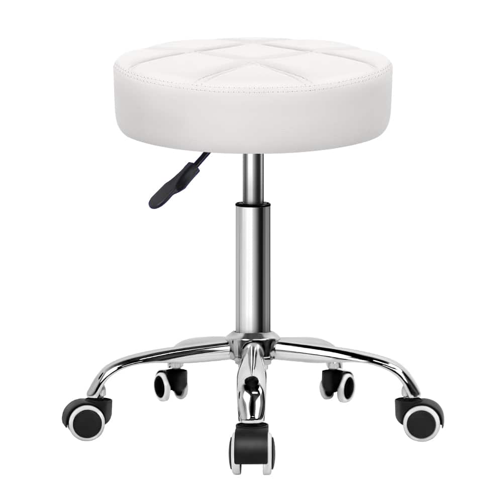 KKTONER - Round Rolling Stool Chair PU Leather Swivel Drafting Salon Stools with Wheels Office Chair - White