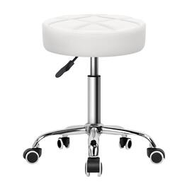 KKTONER - Round Rolling Stool Chair PU Leather Swivel Drafting Salon Stools with Wheels Office Chair - White
