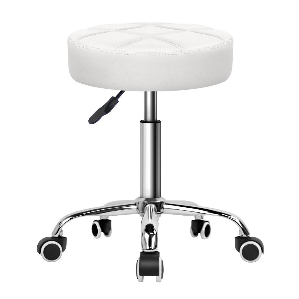 Front. KKTONER - KKTONER Round Rolling Stool Chair PU Leather Swivel Drafting Salon Stools with Wheels Office Chair (White) - White.