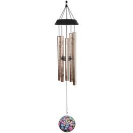 FC Design - 34" Long Butterfly Stamped Golden Tube Wind Chime Outdoor Patio or Garden Hanging Decoration - Multi-Color