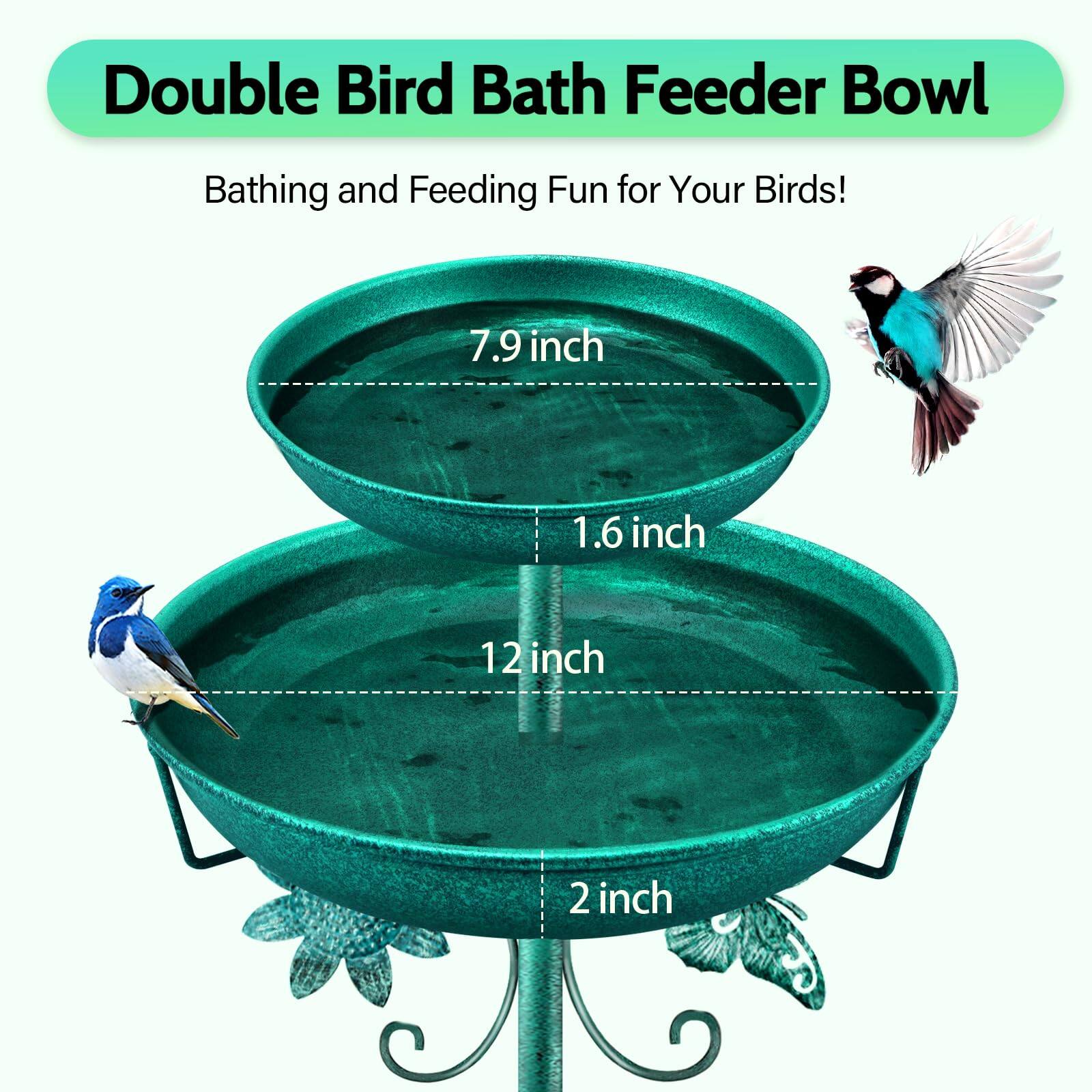 Double Bird Bath Feeder Bowl  
Bathing and Feeding Fun for Your Birds!  

7.9 inch  
1.6 inch  
12 inch  
2 inch