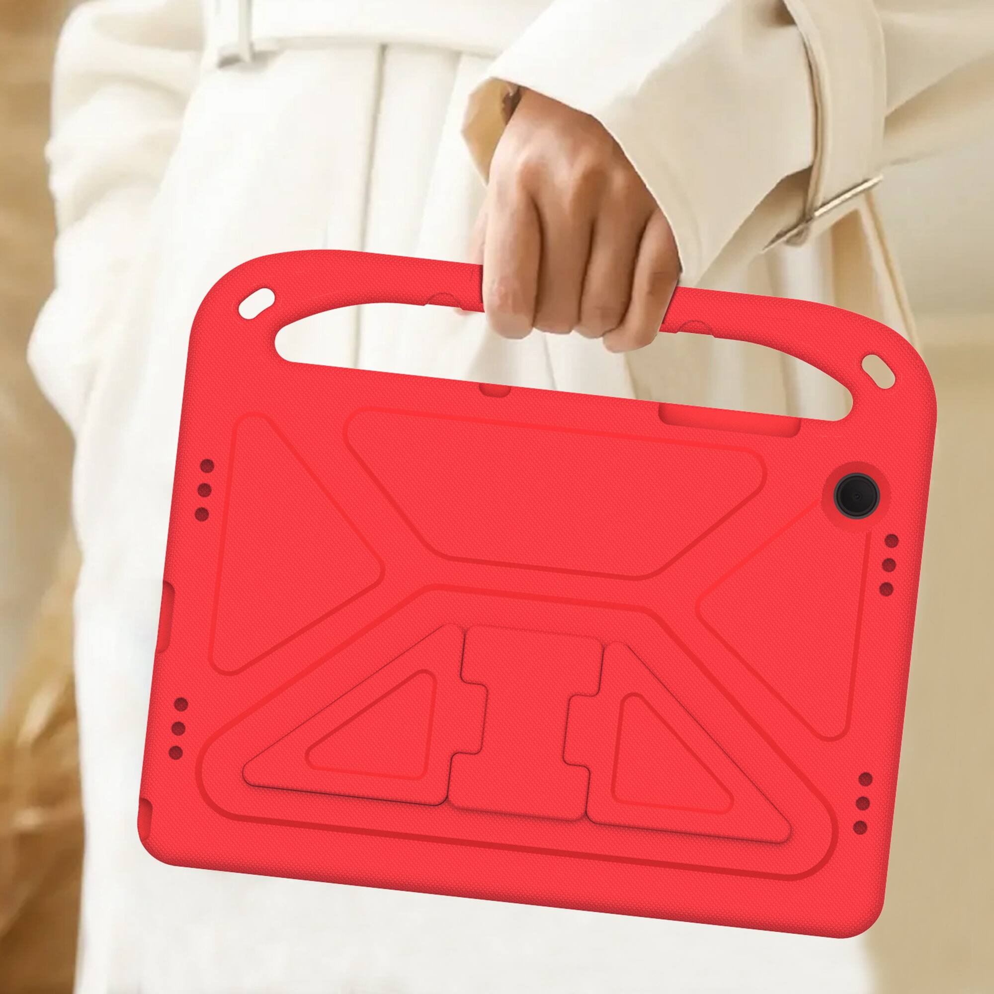 Left. Dteck - For Samsung Galaxy Tab A11+ 2025/A9+ 2023 11-inch Rugged Case Kids Friendly EVA Handle Grip Kickstand Shockproof Cover - Red.