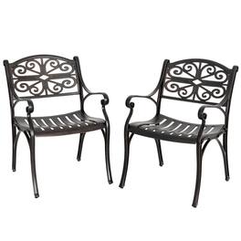 Nuu Garden - Patio Cast Aluminum Dining Chairs of 2, Bistro Chairs with Armrests - Black with Gold-Painted Edges