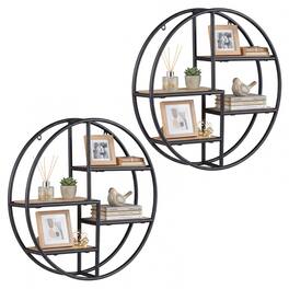 Gymax - 2PCS 4-Tier Floating Shelf Geometric Hanging Storage Organizer for Living Room - Black