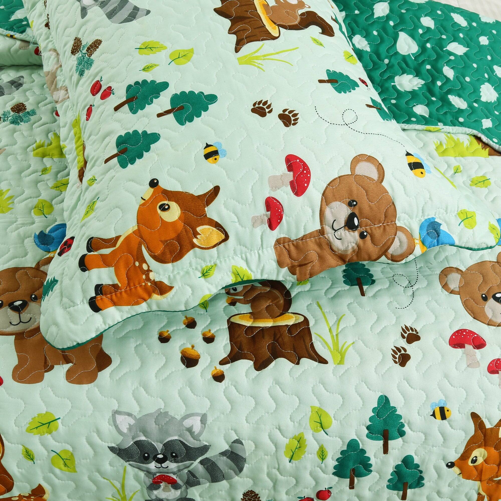 Angle. MarCielo - Marcielo Kids Quilt Bedspread Set For Teens Girls Bedding - Green.