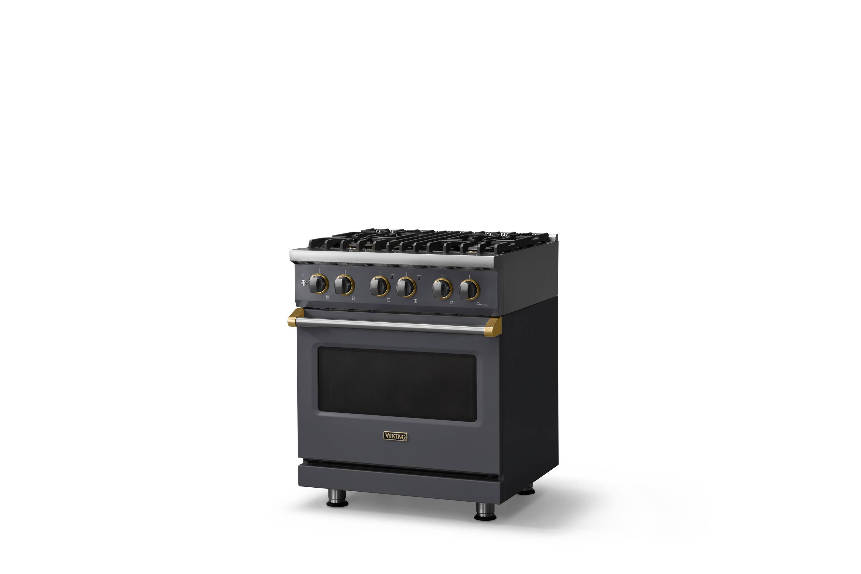 Angle. Viking - Pro 5 Series 4.7 Cu. Ft. Freestanding Sealed 4 Burner DF Convection Range - Cast Black w. Brushed Brass Trim - Cast Black.