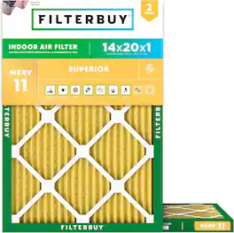 Filterbuy - 14x20x1 MERV 11 Pet & Allergy Defense, Electrostatic Pleated HVAC AC Furnace Air Filters Replacement (2-Pack) - Gold