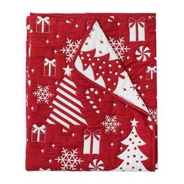 Greenland Home Fashions - Festive Christmas Pattern Reversible Design Durable Polyester Throw 50" x 60" - Red