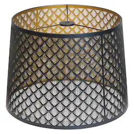 Alucset - Metal Drum Large Lamp Shade Replacement for Table and Floor Lamps - Etched Arrow Design - Black and Gold Plating - Black/Gold