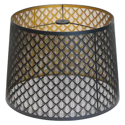 Front. Alucset - Metal Drum Large Lamp Shade Replacement for Table and Floor Lamps - Etched Arrow Design - Black and Gold Plating - Black & Gold.