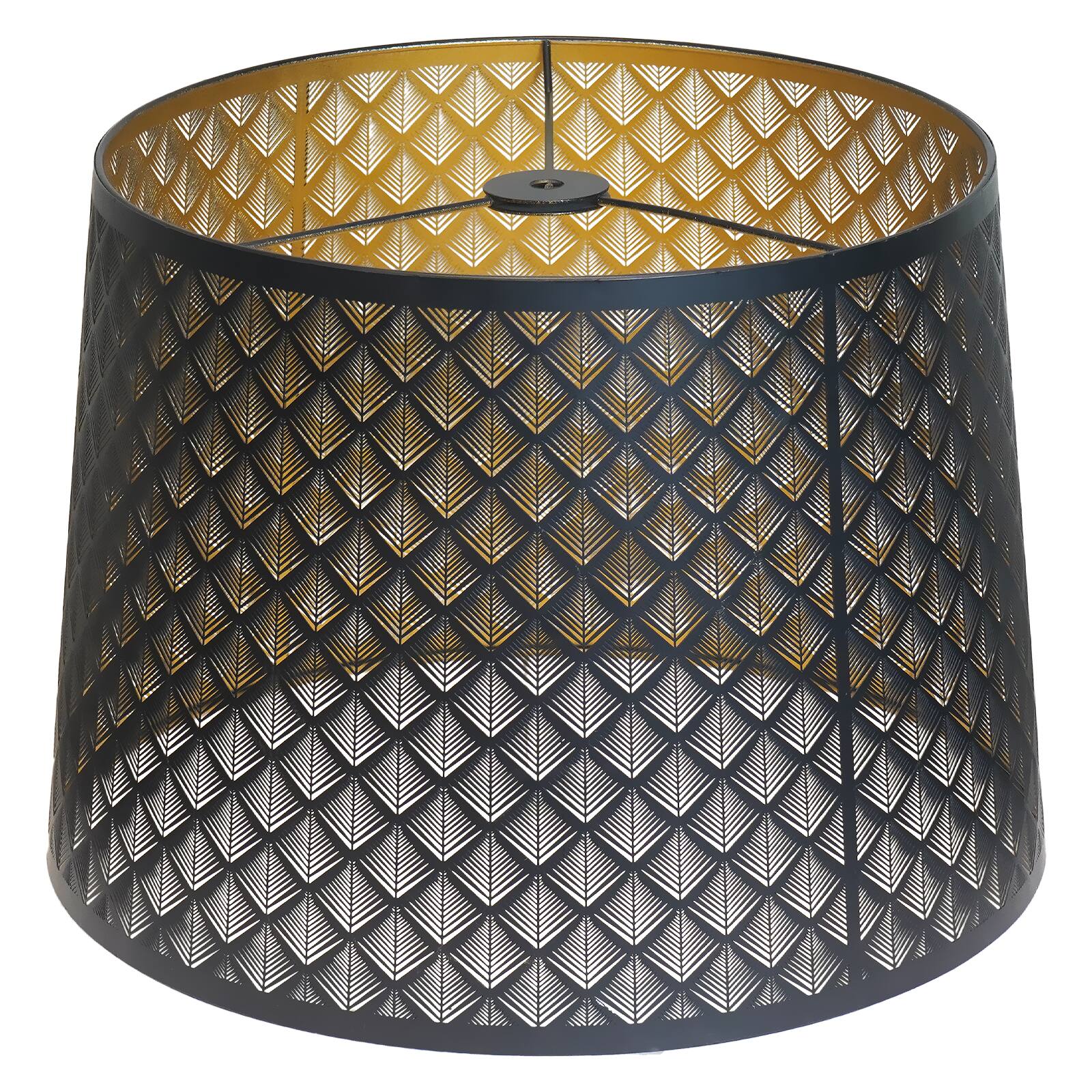 Front. Alucset - Metal Drum Large Lamp Shade Replacement for Table and Floor Lamps - Etched Arrow Design - Black and Gold Plating - Black & Gold.