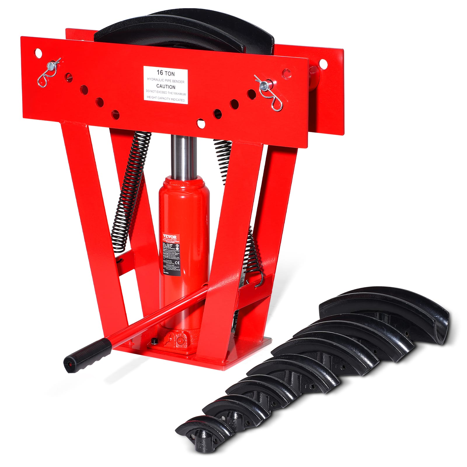 VEVOR - Hydraulic Pipe Bender, 16 Ton Manual Copper Exhaust Pipe Bending Machine with 8 Dies (1/2" - 3") - Red