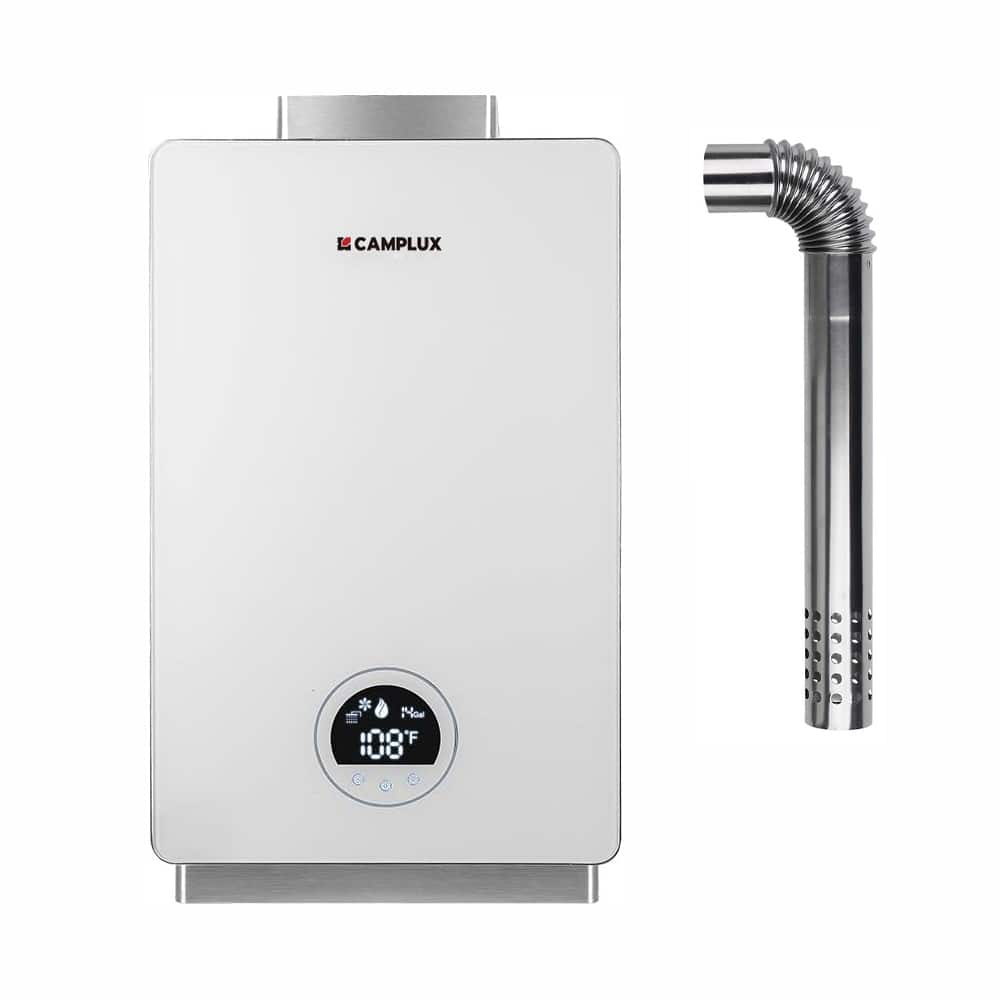 Camplux - On Demand 3.18 GPM Residential Propane Tankless Water Heater For 2-3 Points Use, 82,000 BTU, 3-Sec Hot Water - White