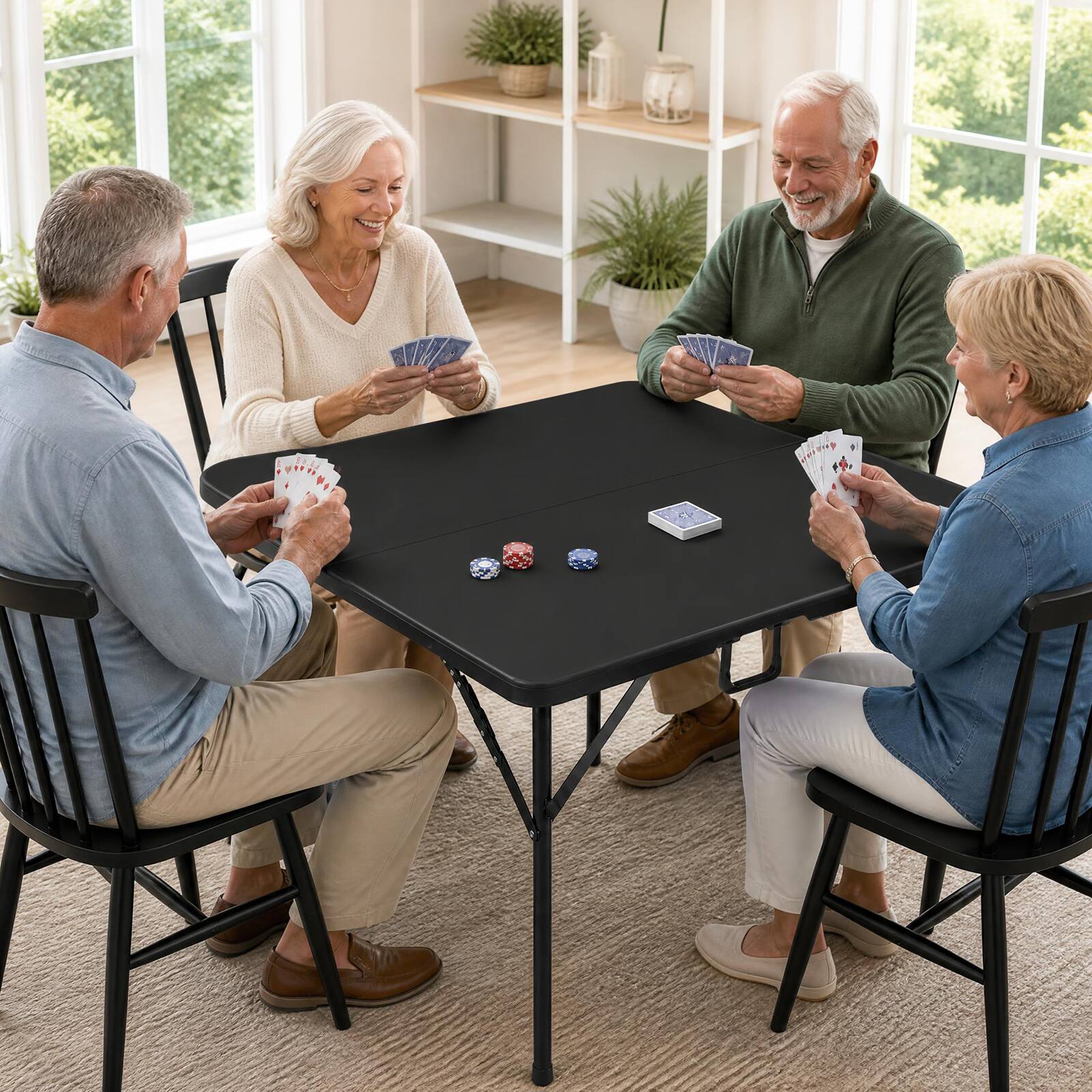 Alt View 1. Costway - Costway 34" Folding Table with Carrying Handle, Plastic Table - Black.
