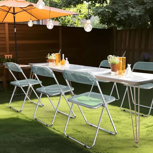 Alt View 6. Winado - Folding Plastic Chairs 2PCS, Portable Clear Chair Commercial Seat for Indoor Outdoor Party Wedding Dining Display Corner - Blue Transparent.