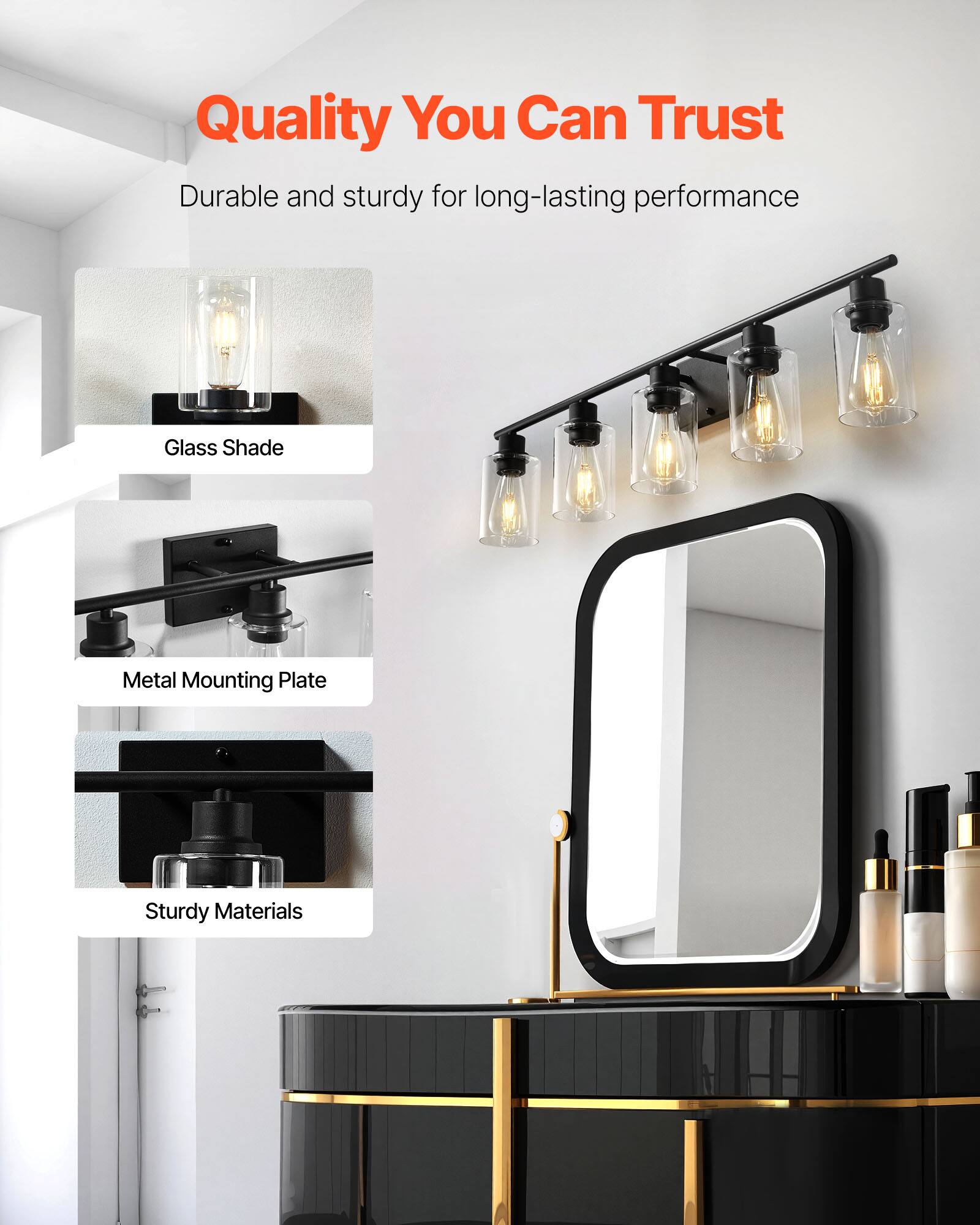 Quality You Can Trust
Durable and sturdy for long-lasting performance
Glass Shade
Metal Mounting Plate
Sturdy Materials