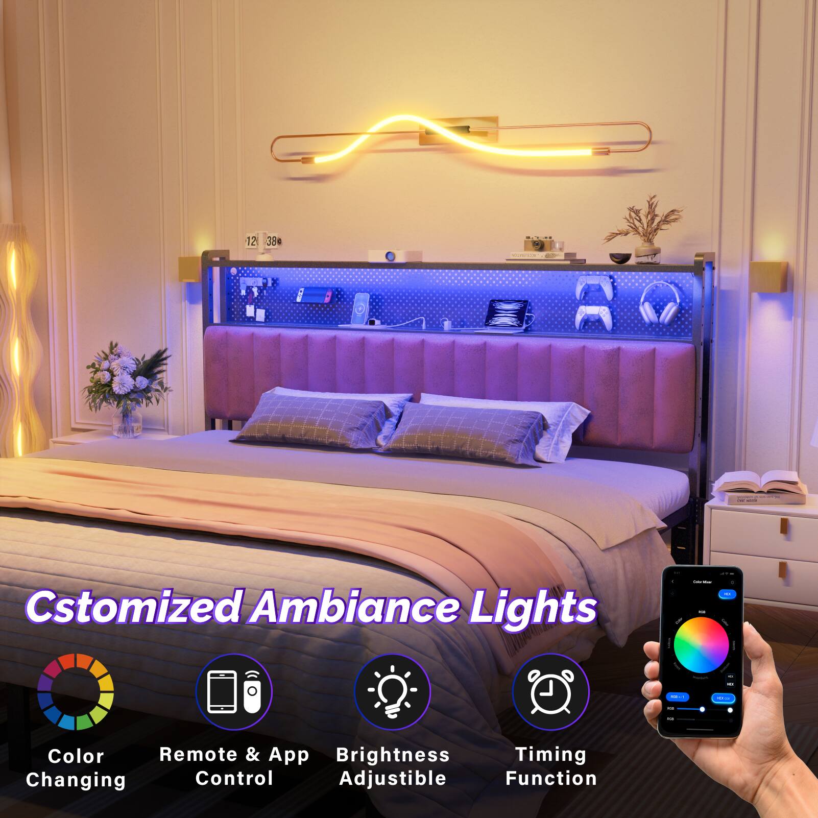 12 38% a : 1 : Customized Ambiance Lights - Color Remote & App Brightness Timing Changing Control Adjustable Function