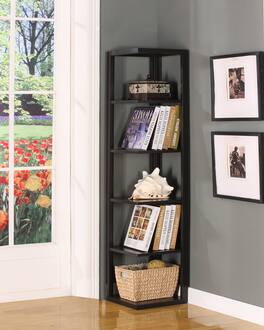 Kings Brand Furniture - Hollis 5-Shelf Wood Bookcase Wood Wall Corner 5-Tier Bookshelf Case, Espresso Finish - Dark Brown