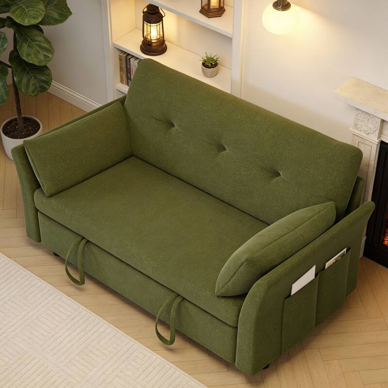 Left. Vipbear - Convertible Sleeper Chair,3-in-1Sofa Bed with Reclining Backrest,Single Sleeper Couch with Pull-Out Bed Linen Futon Sofa - Green.