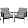 Front. Costway - Set of 2 Fabric Accent Armchair Wooden Upholstered Lounge Chair - Dark Grey.